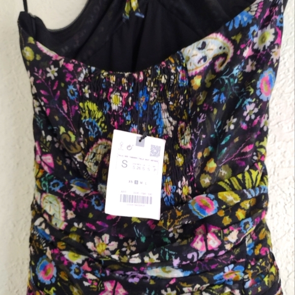 ZARA black paisley ruched body con halter mini dress - Picture 11 of 11